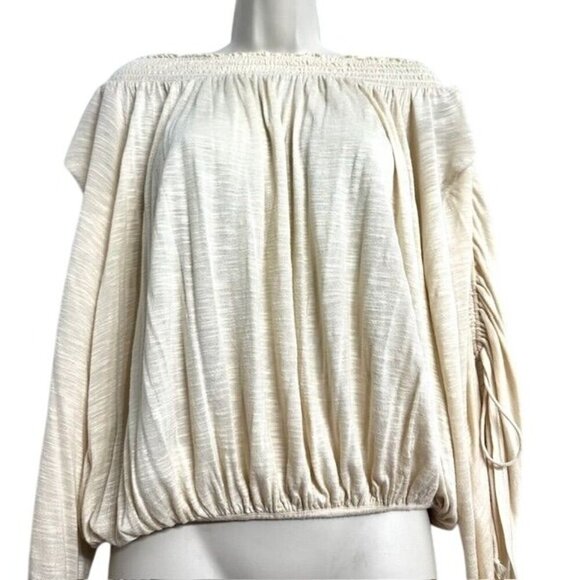 Free People Off-Shoulder Ruched Sleeve Bohemian Feminine Cream Open Back Top XS - Picture 4 of 8